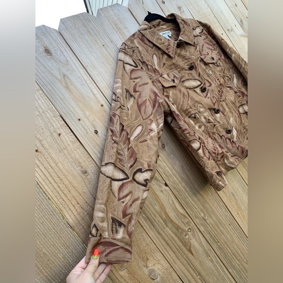 Coldwater Creek Brown Floral Denim Petite Jacket petite XL metallic boho button - Picture 2 of 7